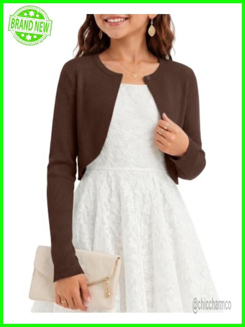 Girls Long Sleeve Button Front Cardigan Ribbed Knit School Uniform Sweater